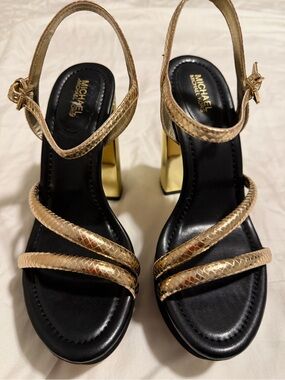 MICHAEL Michael Kors Gold Snake-Textured Slingback Heels